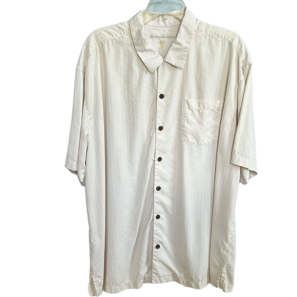 Tommy Bahama Silk Full Button Front Short Sleeve Cream  Shirt Size XLX
